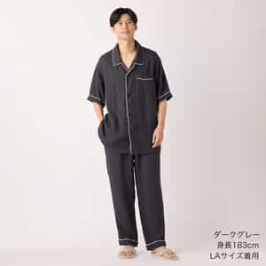クレープガーゼパイピング半袖メンズパジャマ