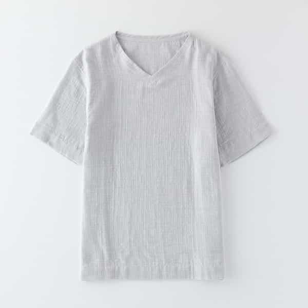 先染めマシュマロガーゼ メンズＶネックＴシャツ