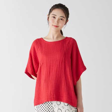 クレープガーゼ変形ドルマンブラウス