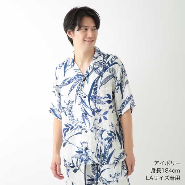 クレープガーゼ リリーフラワーメンズシャツ
