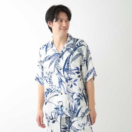 クレープガーゼ リリーフラワーメンズシャツ