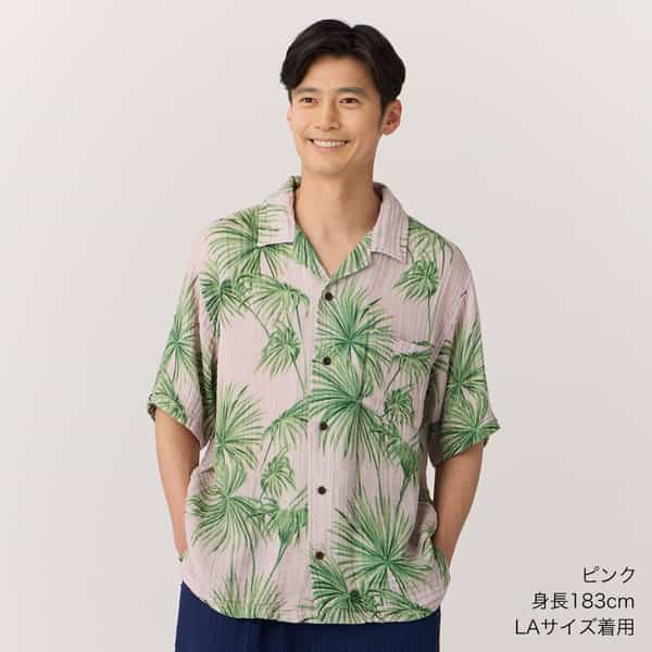 クレープガーゼパームツリーメンズシャツ