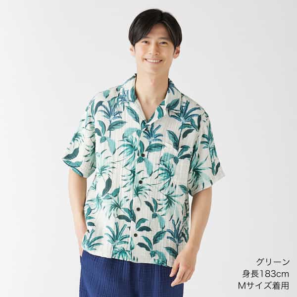 クレープガーゼパームリーフメンズシャツ