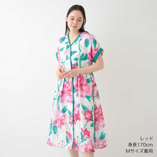 マシュマロガーゼ レッドフラワーワンピース